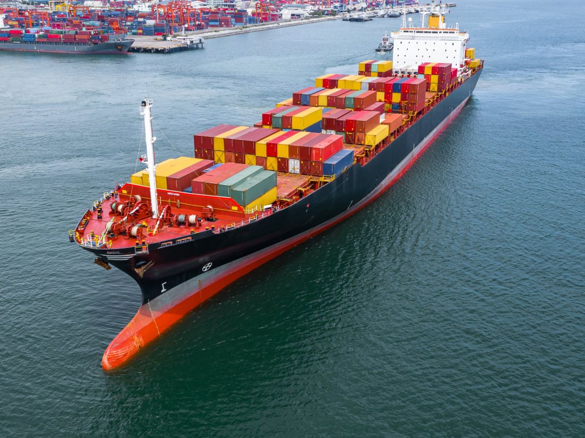 Container ship arriving at an Egyptian port